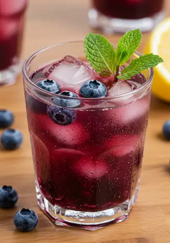 Refreshing blueberry mocktail with ice and mint in a glass – non-alcoholic drink category
