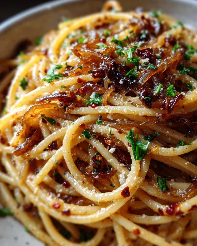 Caramelized Onion Pasta with Chilli Oil