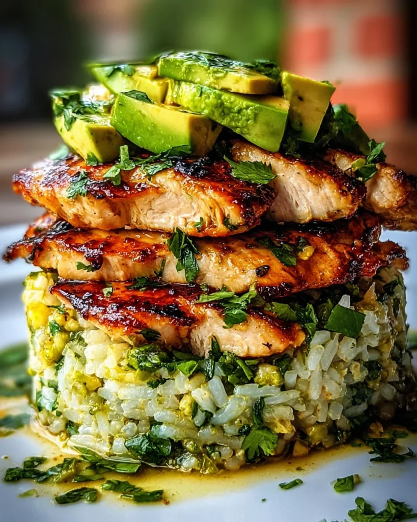 Honey Lime Chicken u0026amp; Avocado Rice Stack