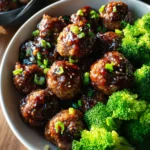 Sticky Mongolian Meatballs and Broccoli