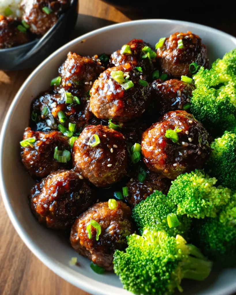 Sticky Mongolian Meatballs and Broccoli