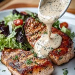 Tuna Steaks with Creamy Garlic Sauce & Salad