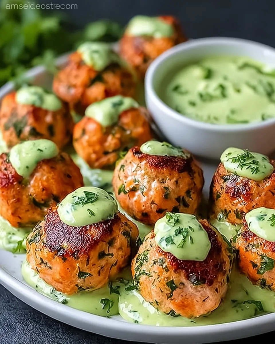 Baked Salmon Meatballs with Avocado Sauce