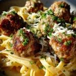 Garlic Butter Meatballs : Creamy Linguine Delight