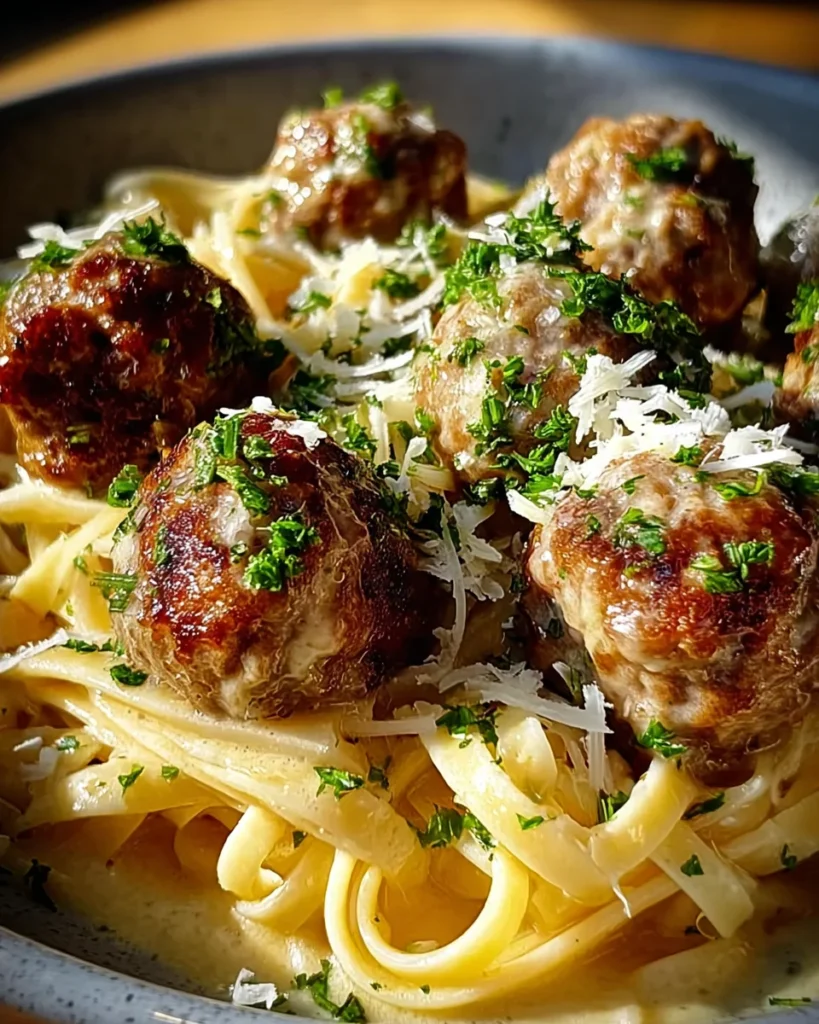 Garlic Butter Meatballs : Creamy Linguine Delight