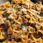 Garlic Parmesan Bowtie Pasta with Creamy Beef recipe