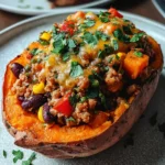 Ground Turkey Stuffed Sweet Potato