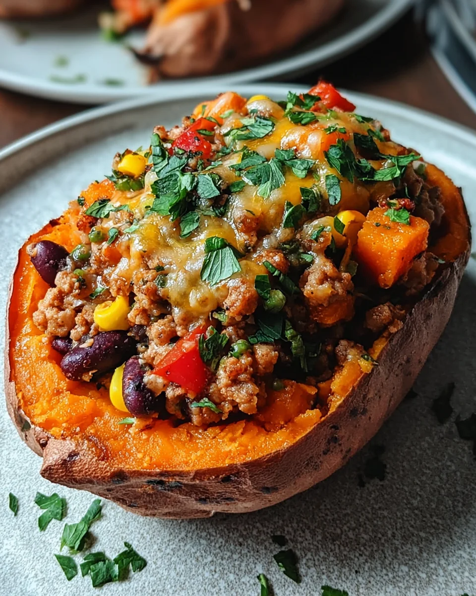 Ground Turkey Stuffed Sweet Potato