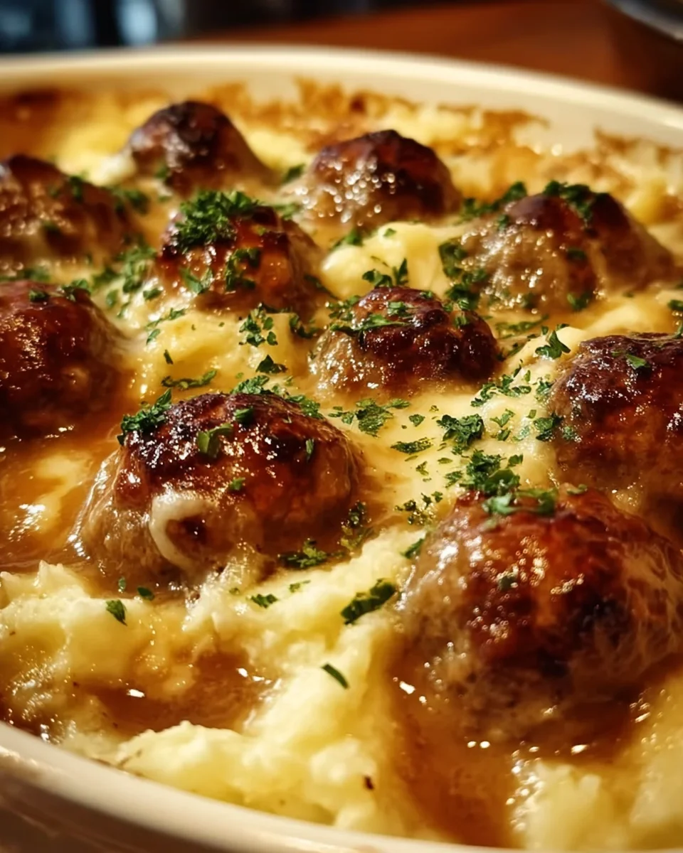 Meatball & Mashed Potato Bake
