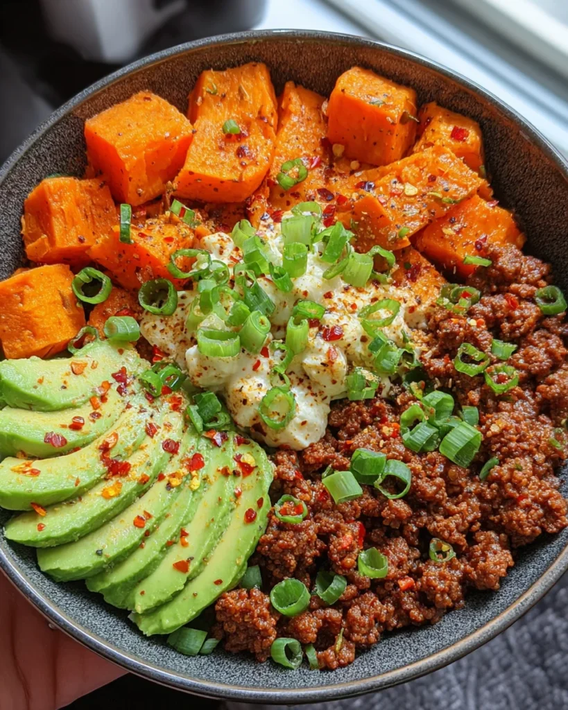 Spicy Ground Beef & Sweet Potato Protein Bowl