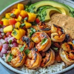 Shrimp and Avocado Bowls with Mango Salsa & Lime-Chili Sauce